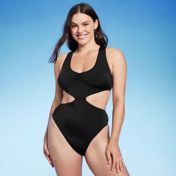 Women's Braided Strap Detail Monokini One Piece Swimsuit - Shade & Shore™ Black - Picture 1 of 3